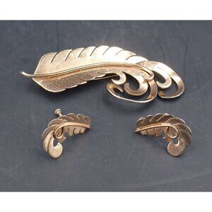 Ernest Steiner Original Vermeil Sterling Demi Parure Feather Brooch &  Earrings